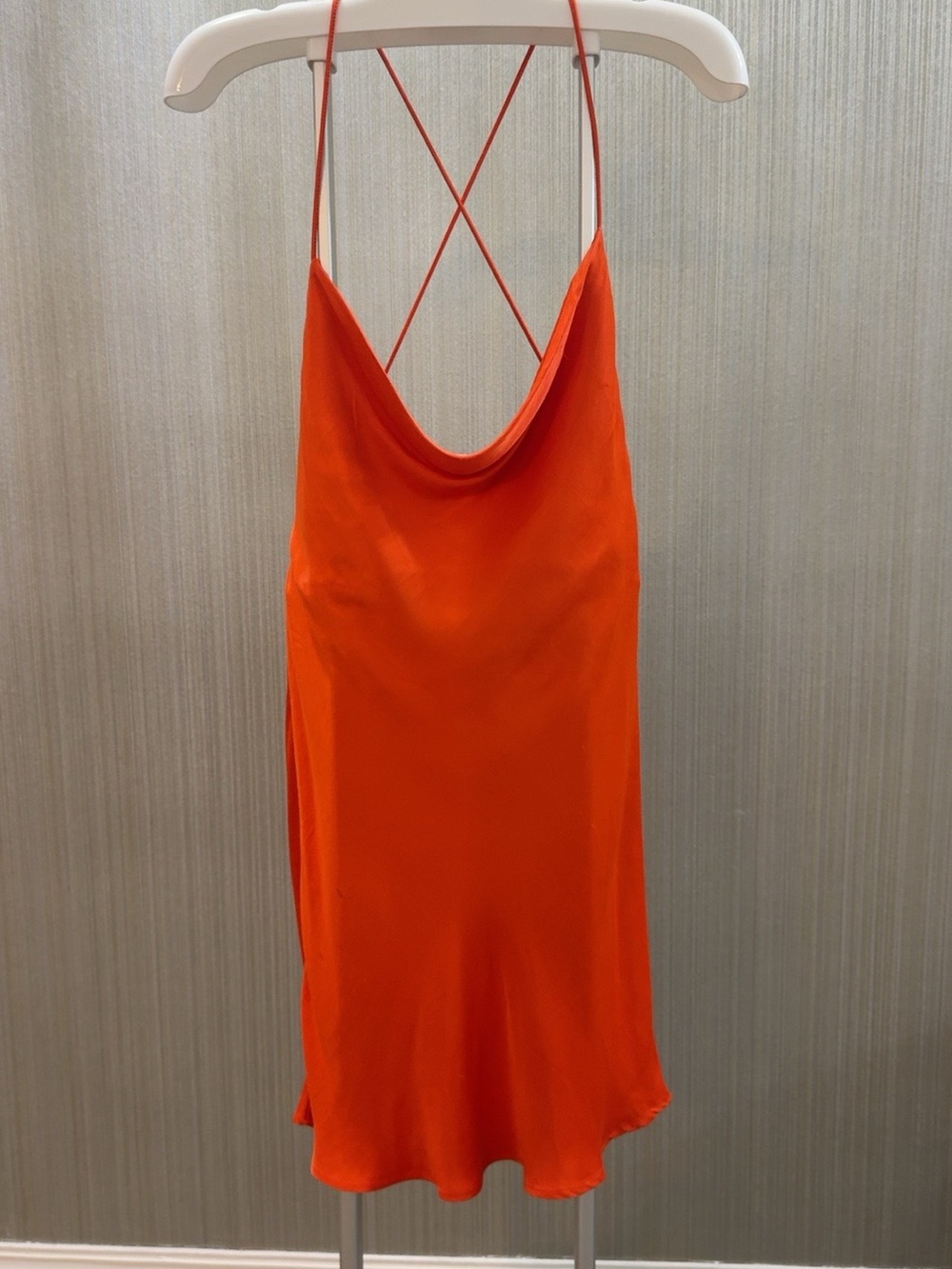 Zara Orange Satin Cowl Neck Backless Mini Dress Size S